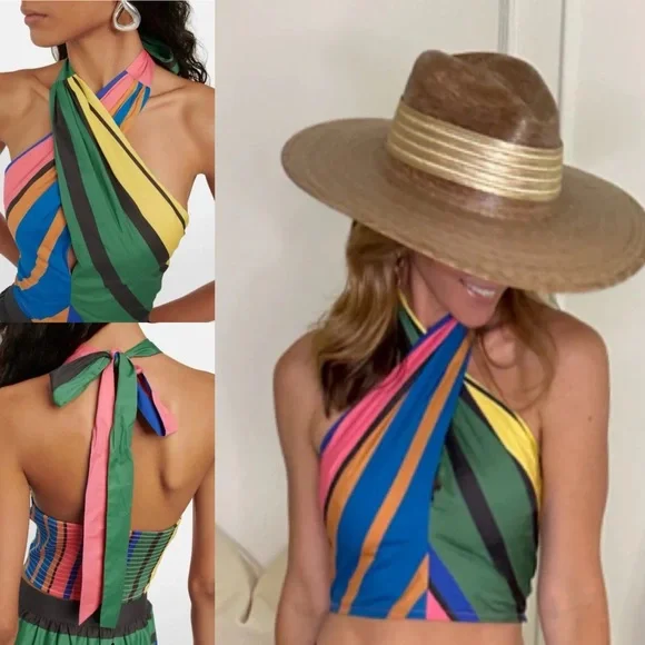 STAUD Kai Striped Halter-neck Cotton Top Size S $179 - Picture 4 of 7